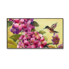 Beautiful Flower Bunch and Humming Bird Canvas Wall Painting - All India Decor