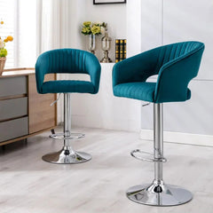 Emerald Plush Feel Velvet Adjustable Bar Stool - All India Decor