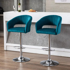 Emerald Plush Feel Velvet Adjustable Bar Stool - All India Decor