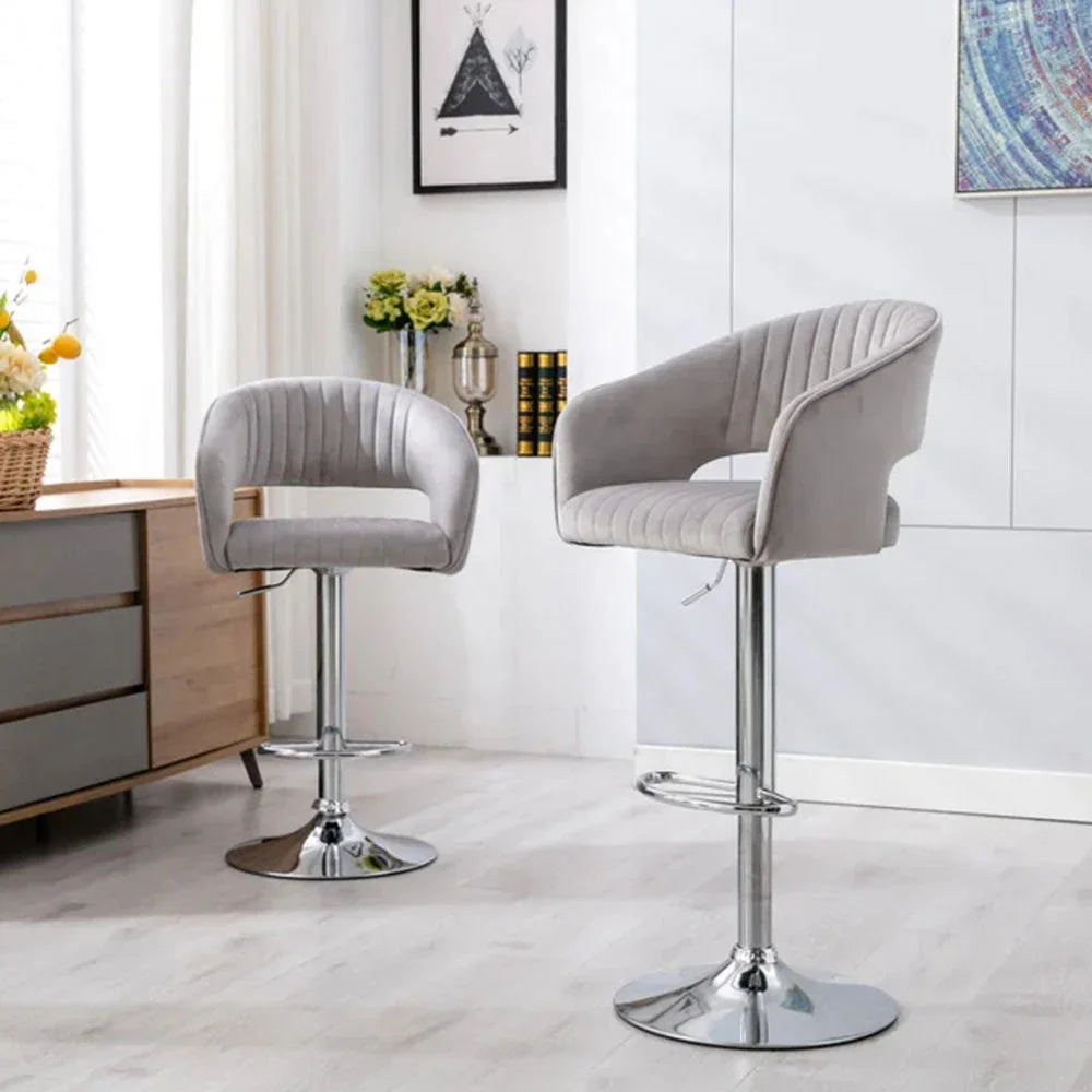Grey Plush Feel Velvet Adjustable Bar Stool / Long Chair - All India Decor
