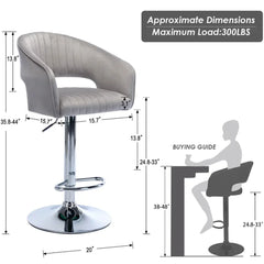 Grey Plush Feel Velvet Adjustable Bar Stool / Long Chair - All India Decor