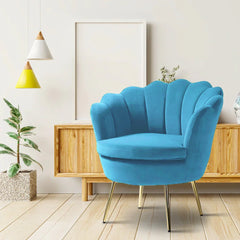Shell Motif Luxury Sky Blue Velvet Lounge Chair - All India Decor