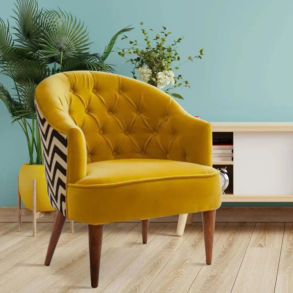 Yellow Wide Backrest Velvet Lounge Chair - All India Decor