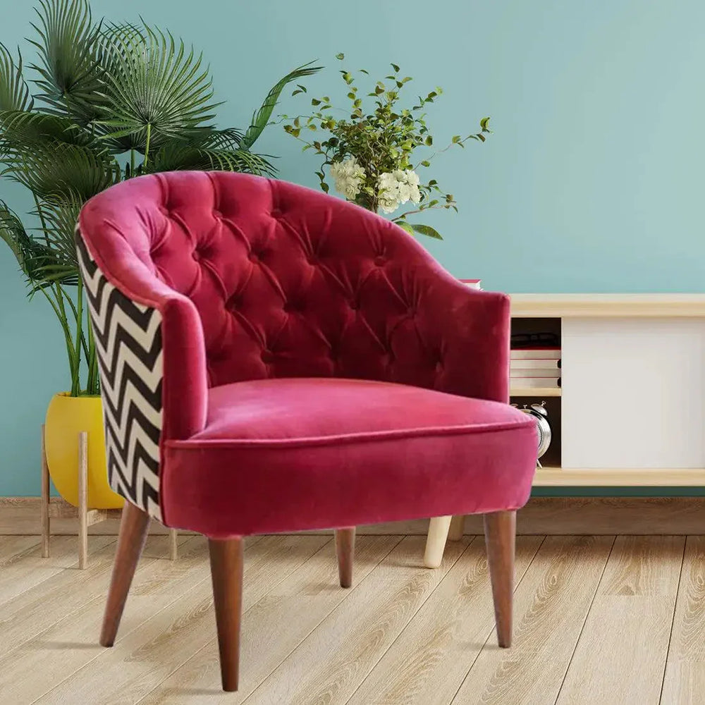 Red Wide Backrest Velvet Lounge Chair - All India Decor