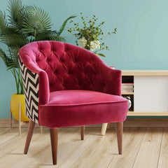 Red Wide Backrest Velvet Lounge Chair - All India Decor