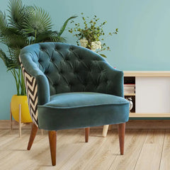 Sea Green Wide Backrest Velvet Lounge Chair - All India Decor