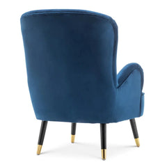 Luxury Navy Blue Velvet Lounge Chair With Ottoman - All India Decor