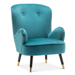 Luxury Turquoise Velvet Lounge Chair With Ottoman - All India Decor