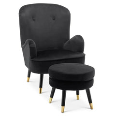 Luxury Black Velvet Lounge Chair With Ottoman - All India Decor