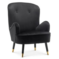 Luxury Black Velvet Lounge Chair With Ottoman - All India Decor