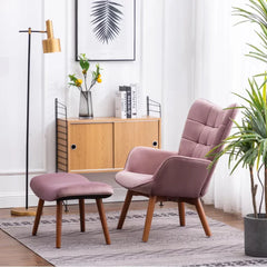 Tufted Curvy Long Back Peach Lounge Chair With Ottoman - All India Decor