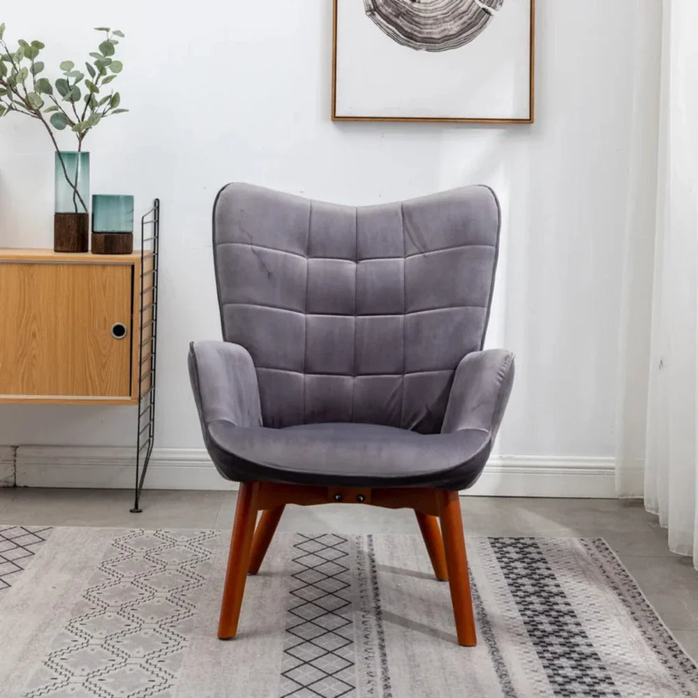 Tufted Curvy Long Back Grey Lounge Chair With Ottoman - All India Decor