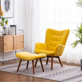 Tufted Curvy Long Back Yellow Lounge Chair With Ottoman - All India Decor