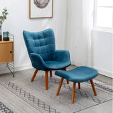 Tufted Curvy Long Back Sea Green Lounge Chair With Ottoman - All India Decor