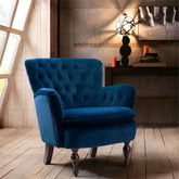 Detailed Tufted Super Comfy Navy Blue Velvet Lounge Chair - All India Decor