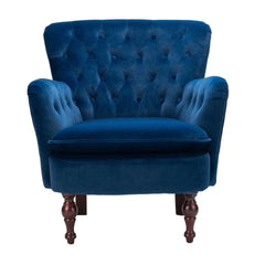 Detailed Tufted Super Comfy Navy Blue Velvet Lounge Chair - All India Decor