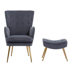 Tufted Long Back Grey Lounge Chair With Ottoman - All India Decor