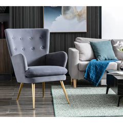 Tufted Long Back Grey Lounge Chair With Ottoman - All India Decor