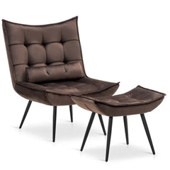 Dark Chocolate Leatherette Armchair With Footrest & Cushion - All India Decor