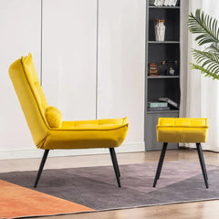 Bright Yellow Leatherette Armchair With Footrest & Cushion - All India Decor