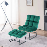 Square Tufted Rich Green Velvet Chair With Footrest - All India Decor