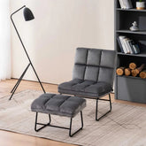 Square Tufted Grey Velvet Chair With Footrest - All India Decor