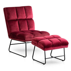 Square Tufted Rich Red Velvet Chair With Footrest - All India Decor