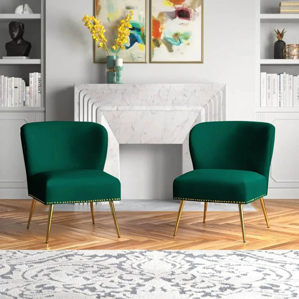 Minimalist Green Velvet Lounge Chairs Set Of 2 - All India Decor