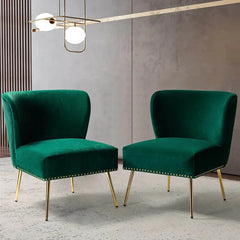 Minimalist Green Velvet Lounge Chairs Set Of 2 - All India Decor
