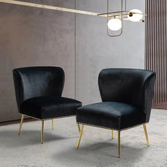 Minimalist Jet Black Velvet Lounge Chairs Set Of 2 - All India Decor