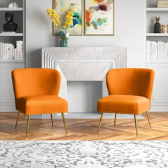 Minimalist Orange Velvet Lounge Chairs Set Of 2 - All India Decor