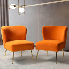 Minimalist Orange Velvet Lounge Chairs Set Of 2 - All India Decor