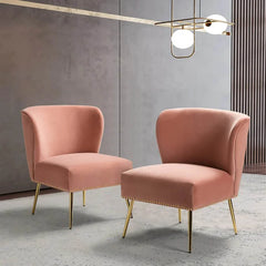 Minimalist Baby Pink Velvet Lounge Chairs Set Of 2 - All India Decor