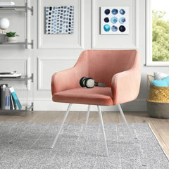 Aesthetic Peach Velvet Accent Chair - All India Decor