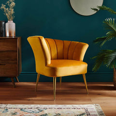 Opening Shell Designer Yellow Velvet Lounge Chair - All India Decor