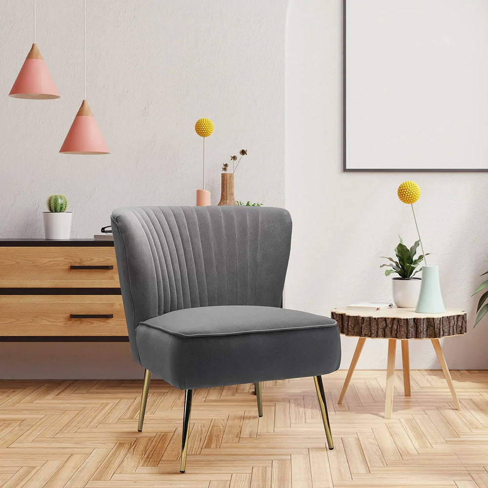Classic Curved Back Grey Velvet Lounge Chair - All India Decor
