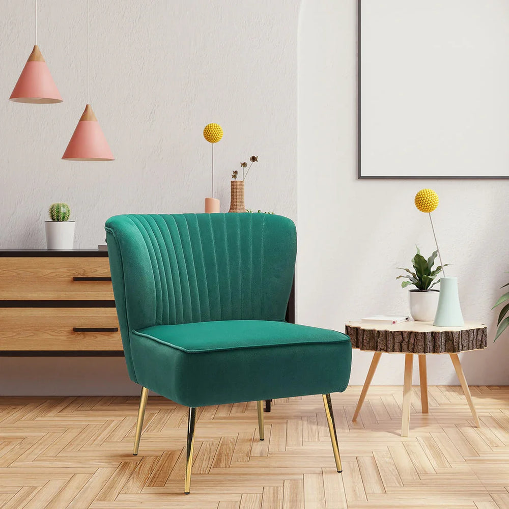 Classic Curved Back Teal Velvet Lounch Chair - All India Decor