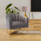 Vertical Channel Tufted Grey Velvet Lounge Chair - All India Decor