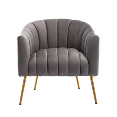 Vertical Channel Tufted Grey Velvet Lounge Chair - All India Decor