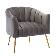 Vertical Channel Tufted Grey Velvet Lounge Chair - All India Decor