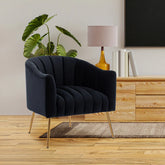 Vertical Channel Tufted Black Velvet Lounge Chair - All India Decor