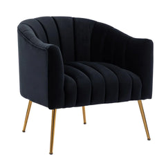 Vertical Channel Tufted Black Velvet Lounge Chair - All India Decor