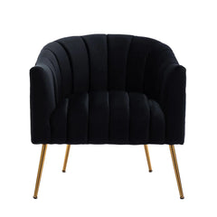 Vertical Channel Tufted Black Velvet Lounge Chair - All India Decor