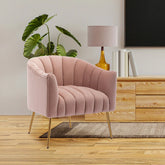 Vertical Channel Tufted Pink Velvet Lounge Chair - All India Decor