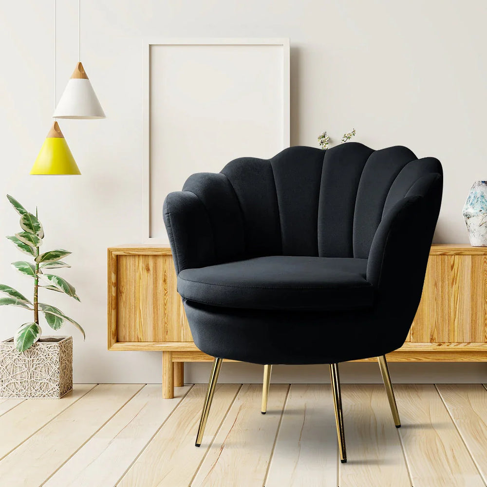 Shell Motif Luxury Black Velvet Lounge Chair - All India Decor