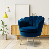 Shell Motif Luxury Blue Velvet Lounge Chair - All India Decor