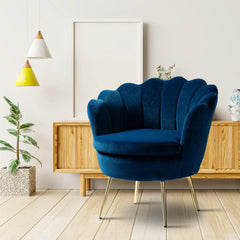 Shell Motif Luxury Blue Velvet Lounge Chair - All India Decor