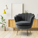 Shell Motif Luxury Grey Velvet Lounge Chair - All India Decor