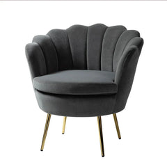 Shell Motif Luxury Grey Velvet Lounge Chair - All India Decor