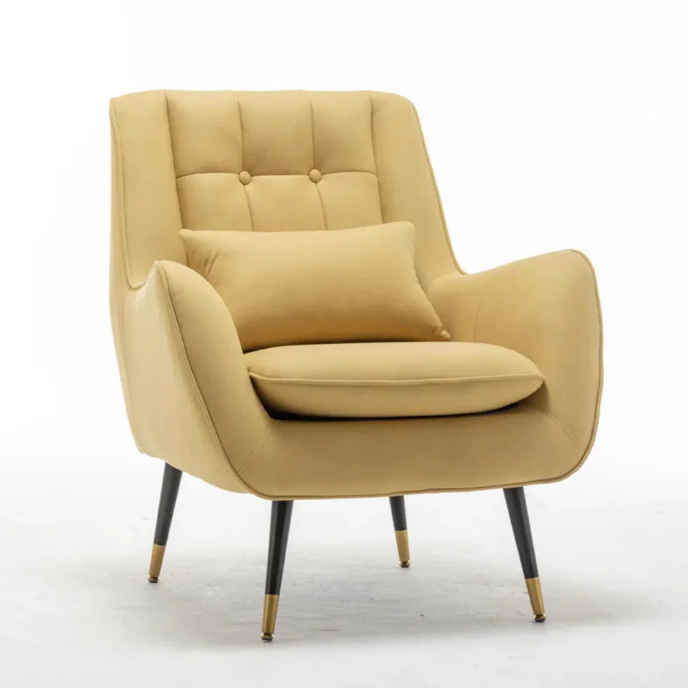 Classic Yellow Thick Padded Velvet Armchair with Cushion - All India Decor